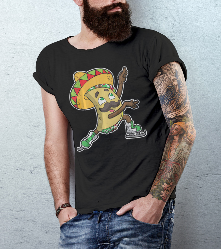Taco Ice Skating Sombrero Cinco De Mayo T-Shirt