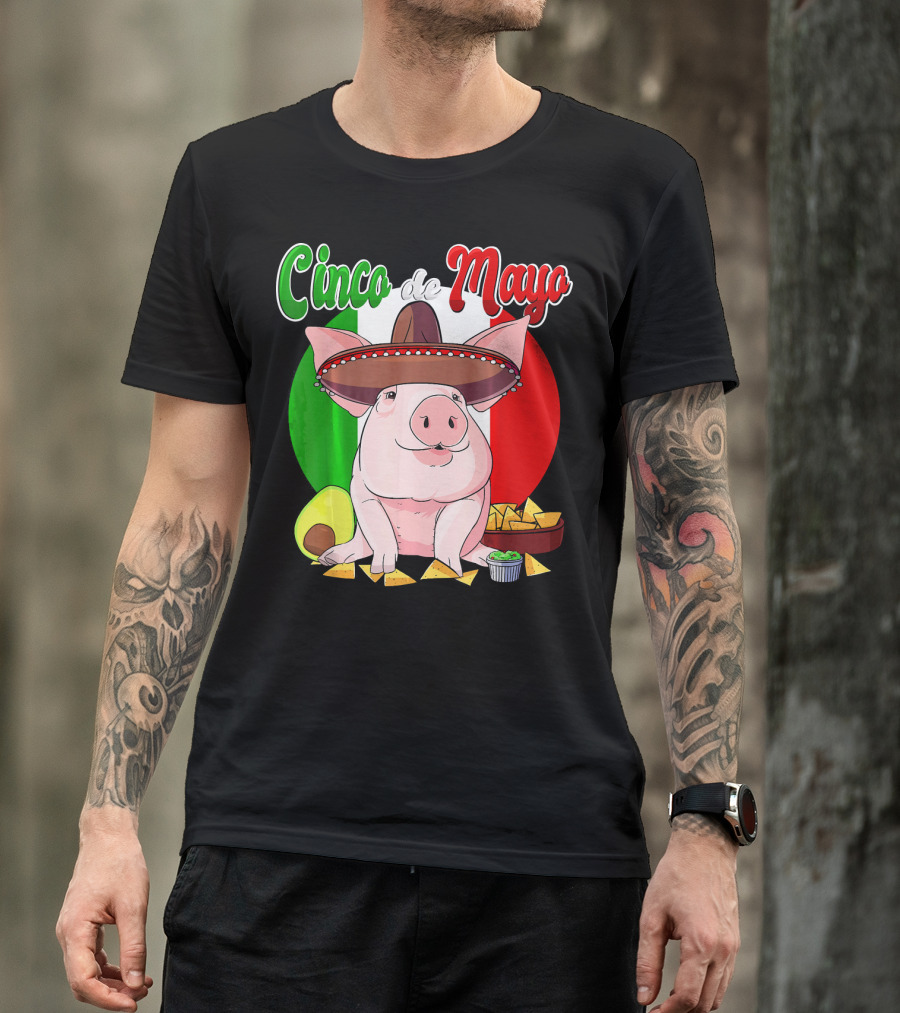 Cinco De Mayo Pig Sombrero Nachos Avocado Fiesta T-Shirt