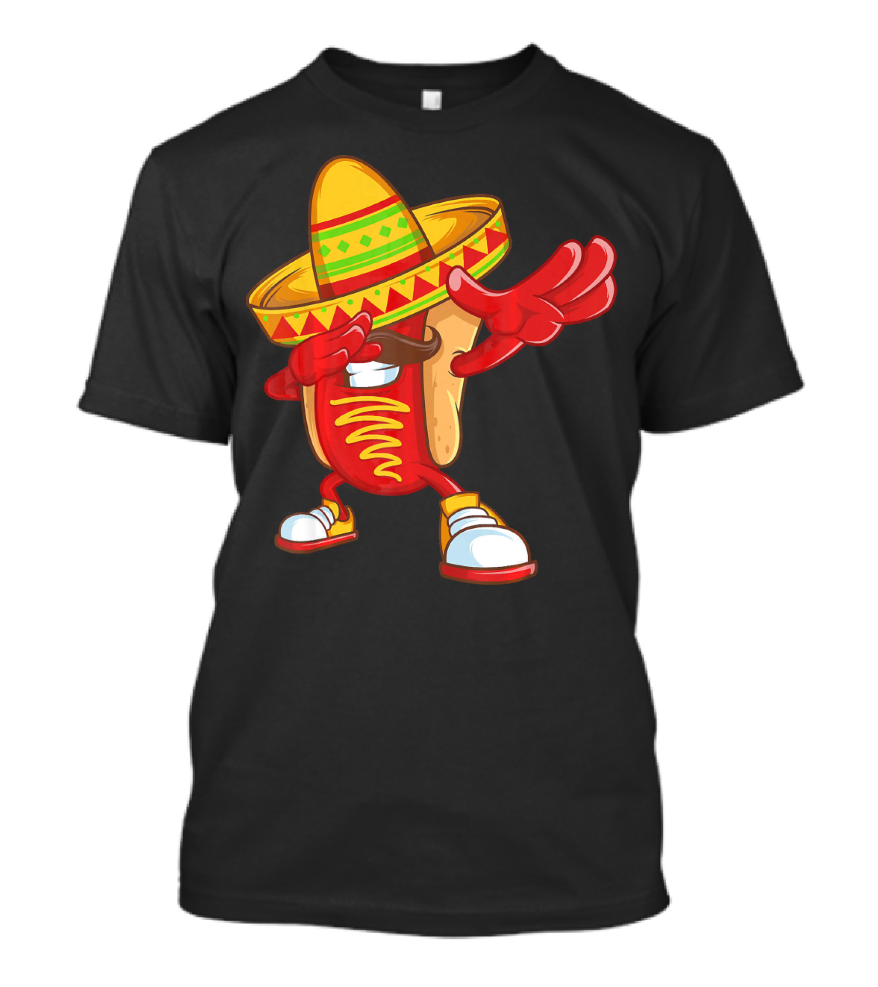 Funny Dabbing Hotdog Sombrero Mexican Cinco De Mayo T-Shirt