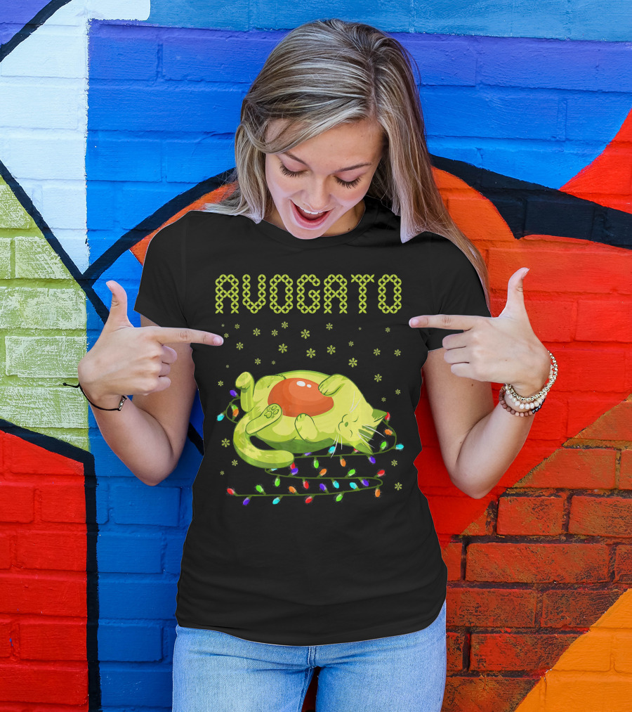 Avogato Cat With Colorful Lights Funny Cinco De Mayo Meow T-Shirt