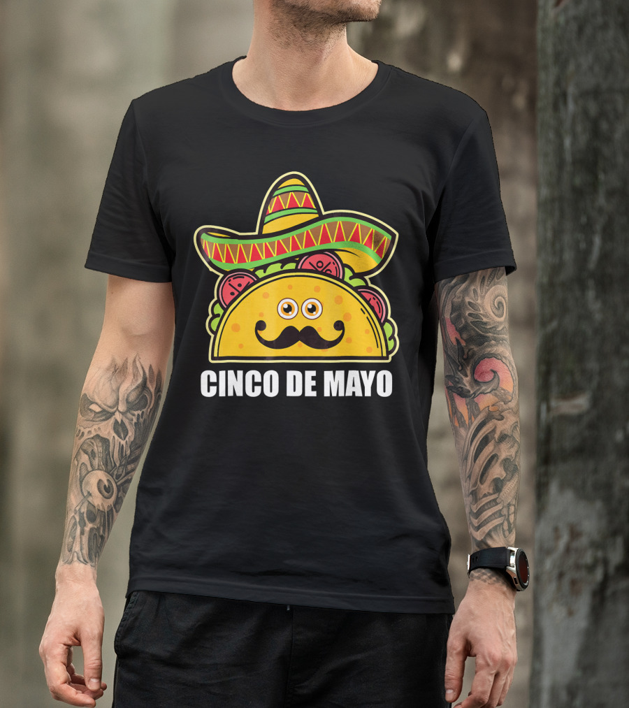 Cinco De Mayo Sombrero Taco With Eyes And Mustache T-Shirt