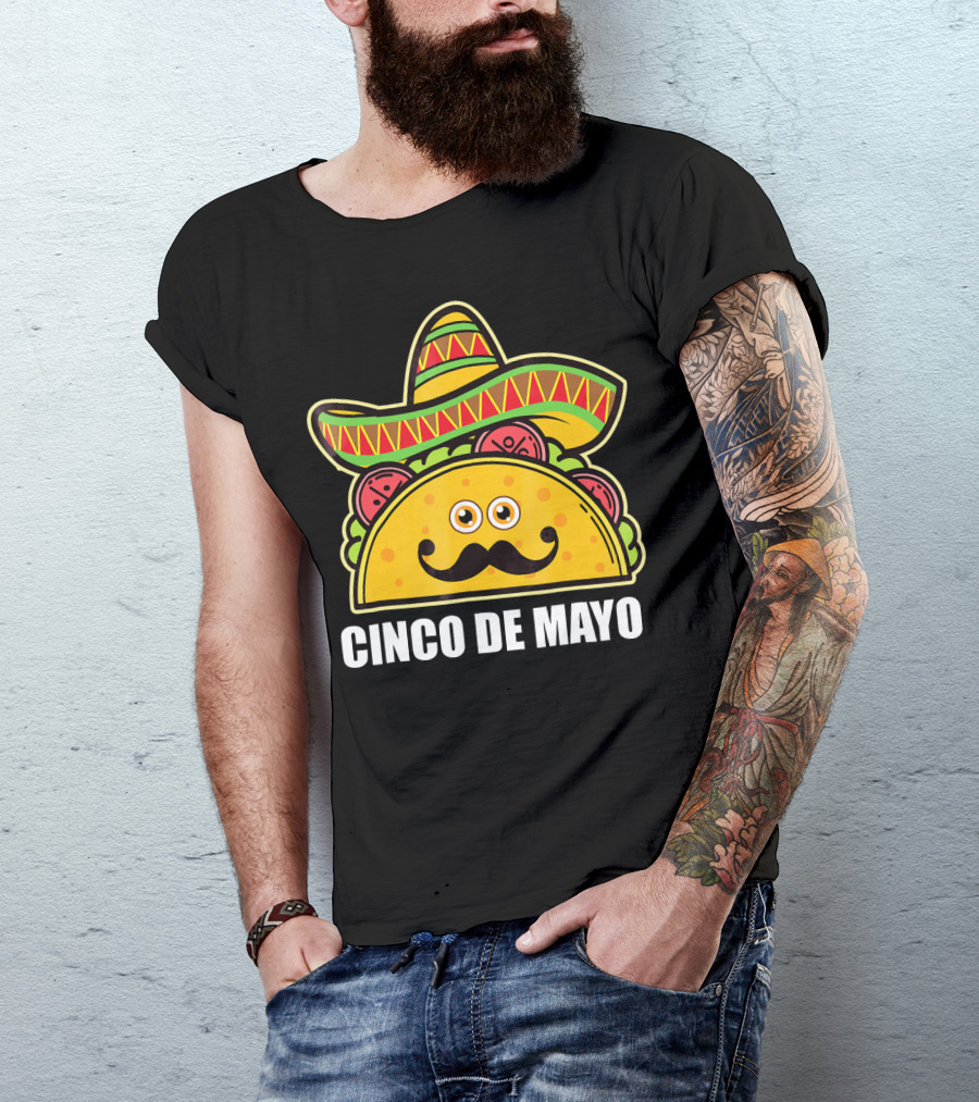 Cinco De Mayo Sombrero Taco With Eyes And Mustache T-Shirt