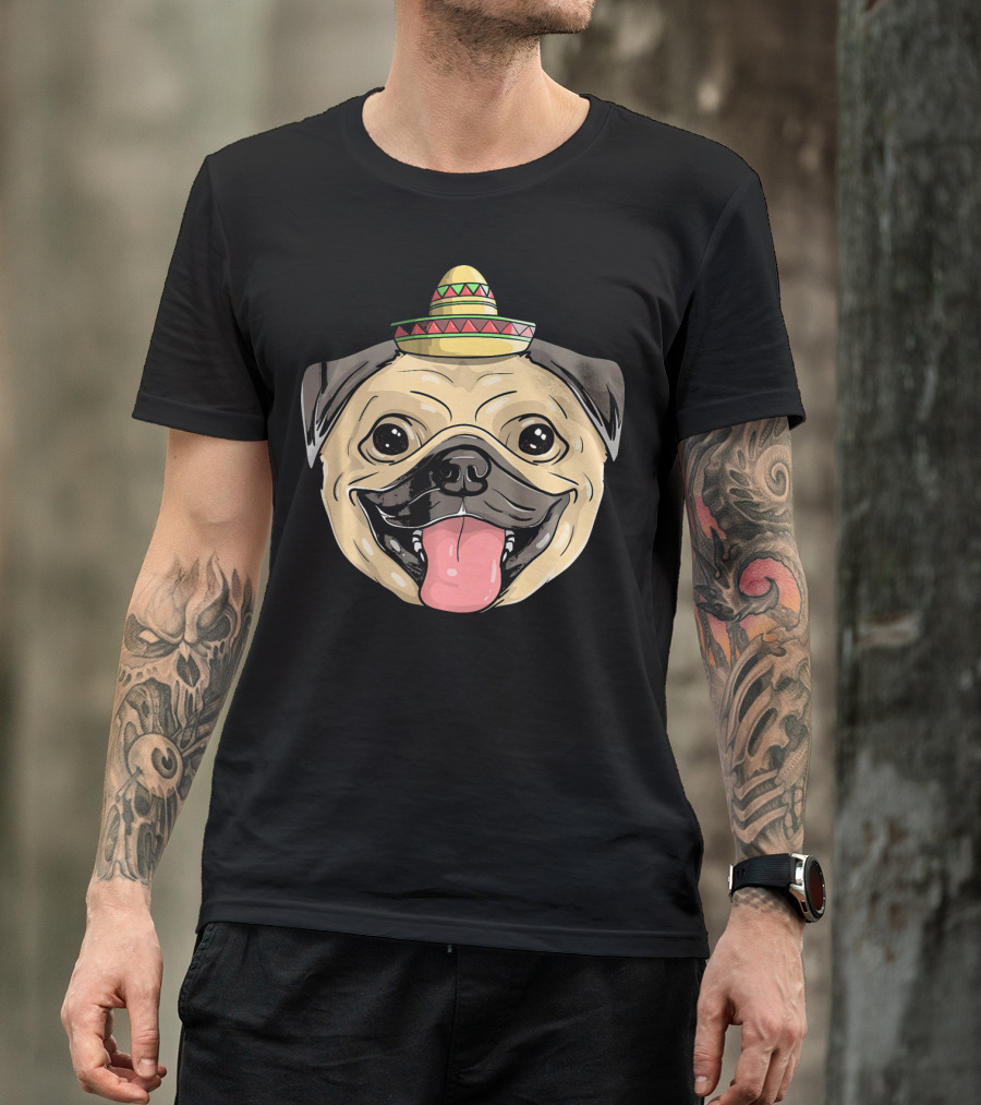 Fiesta Pug Dog Sombrero Cinco De Mayo T-Shirt