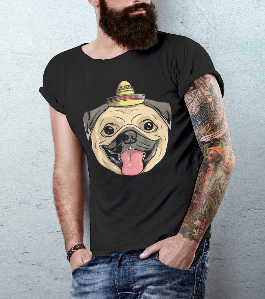 Fiesta Pug Dog Sombrero Cinco De Mayo T-Shirt
