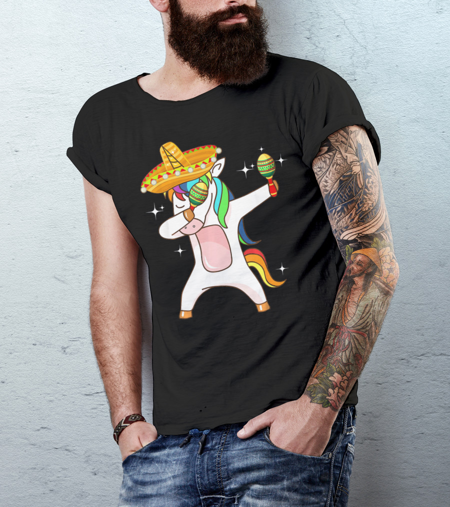 Dabbing Unicorn Sombrero Maracas Cinco De Mayo T-Shirt