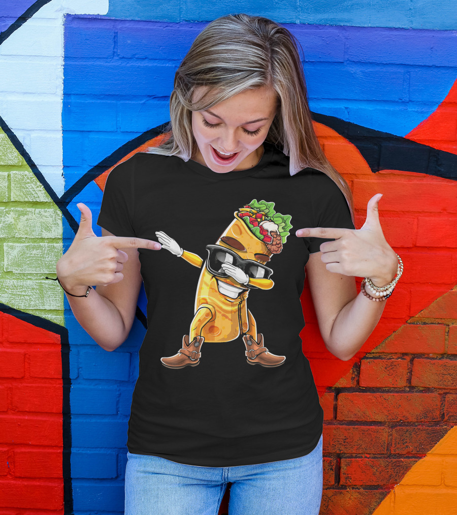 Dabbing Burrito With Cowboy Boots Cinco De Mayo Party T-Shirt