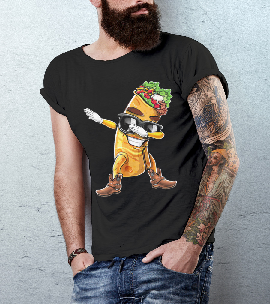Dabbing Burrito With Cowboy Boots Cinco De Mayo Party T-Shirt