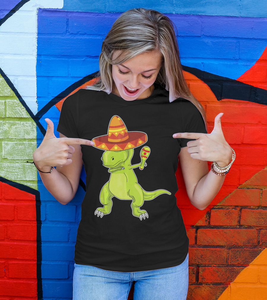 Cinco De Mayo Dinosaur Funny Mexican Sombrero Maracas T-Shirt