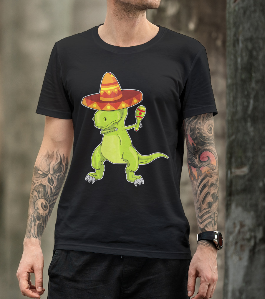 Cinco De Mayo Dinosaur Funny Mexican Sombrero Maracas T-Shirt
