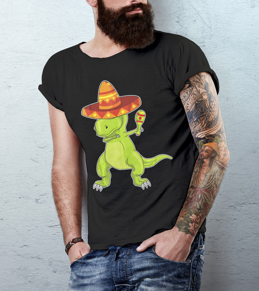 Cinco De Mayo Dinosaur Funny Mexican Sombrero Maracas T-Shirt