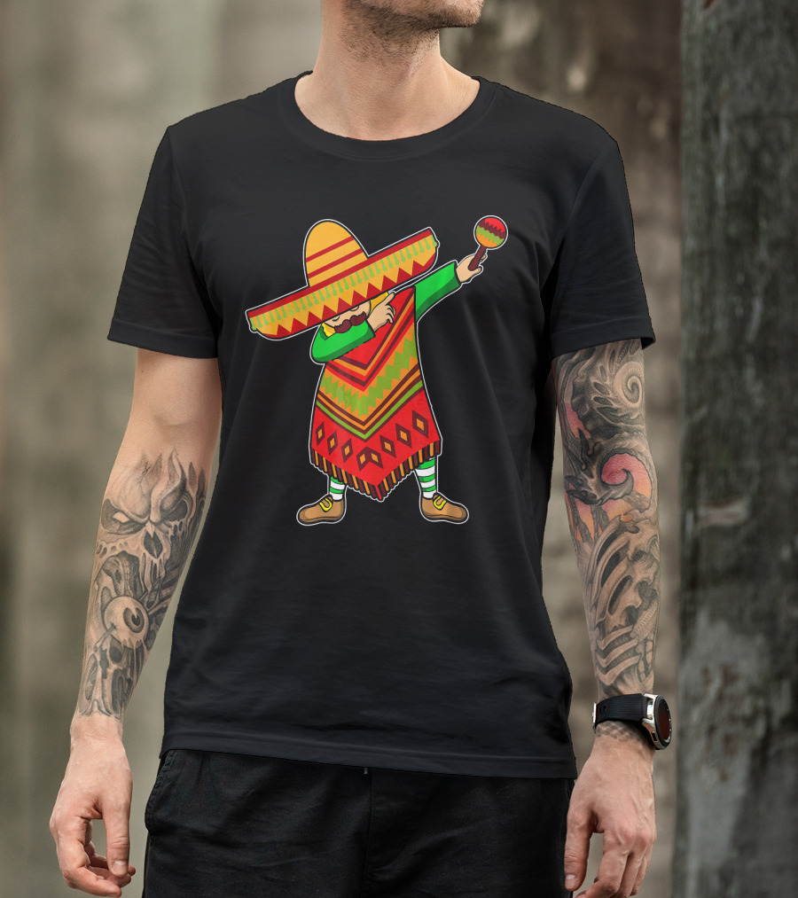 Cinco De Mayo Sombrero Poncho Dab With Maraca T-Shirt