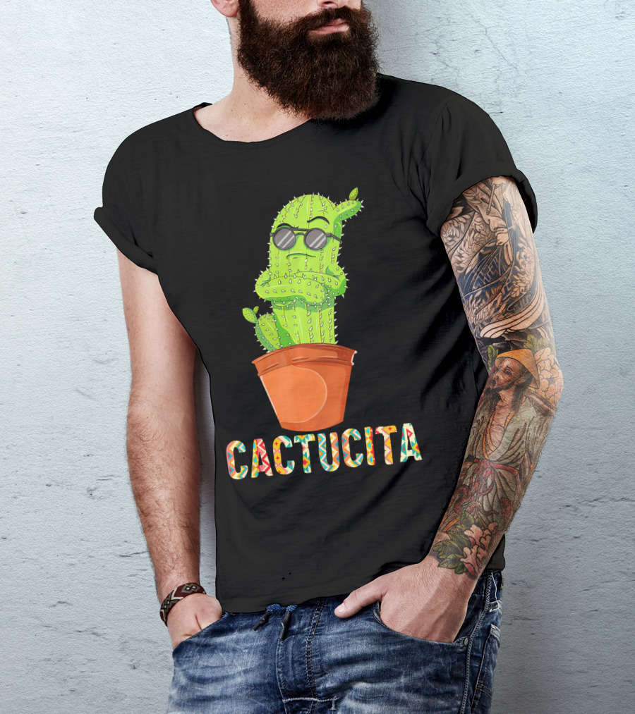 Mamacita Cactus Cactucita Cinco De Mayo Cactus With Sunglasses In Pot T-Shirt