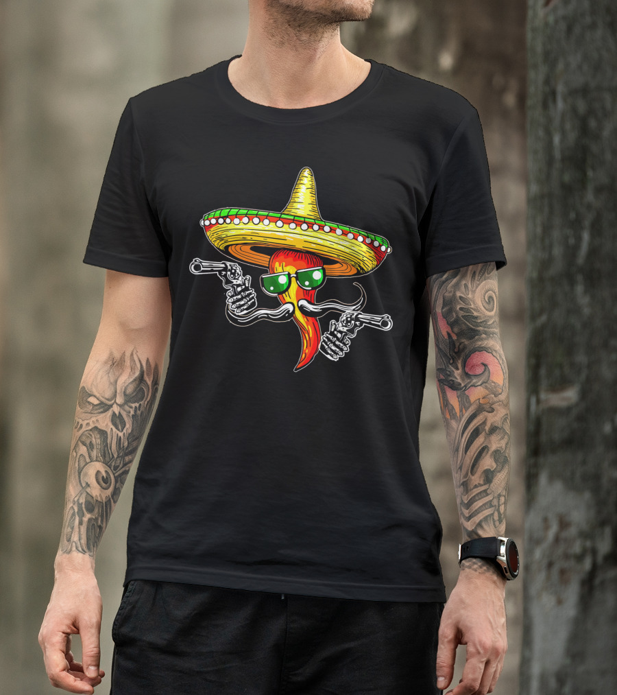 Sombrero Chili Gunslinger Cinco De Mayo Drinko Fiesta T-Shirt