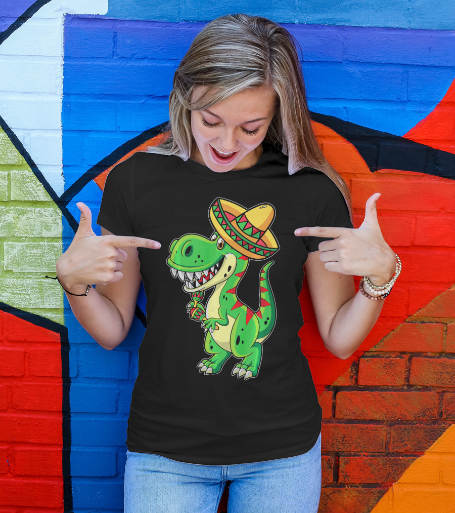 Cinco De Mayo Sombrero Tyrannosaurus Rex Dinosaur Fiesta T-Shirt