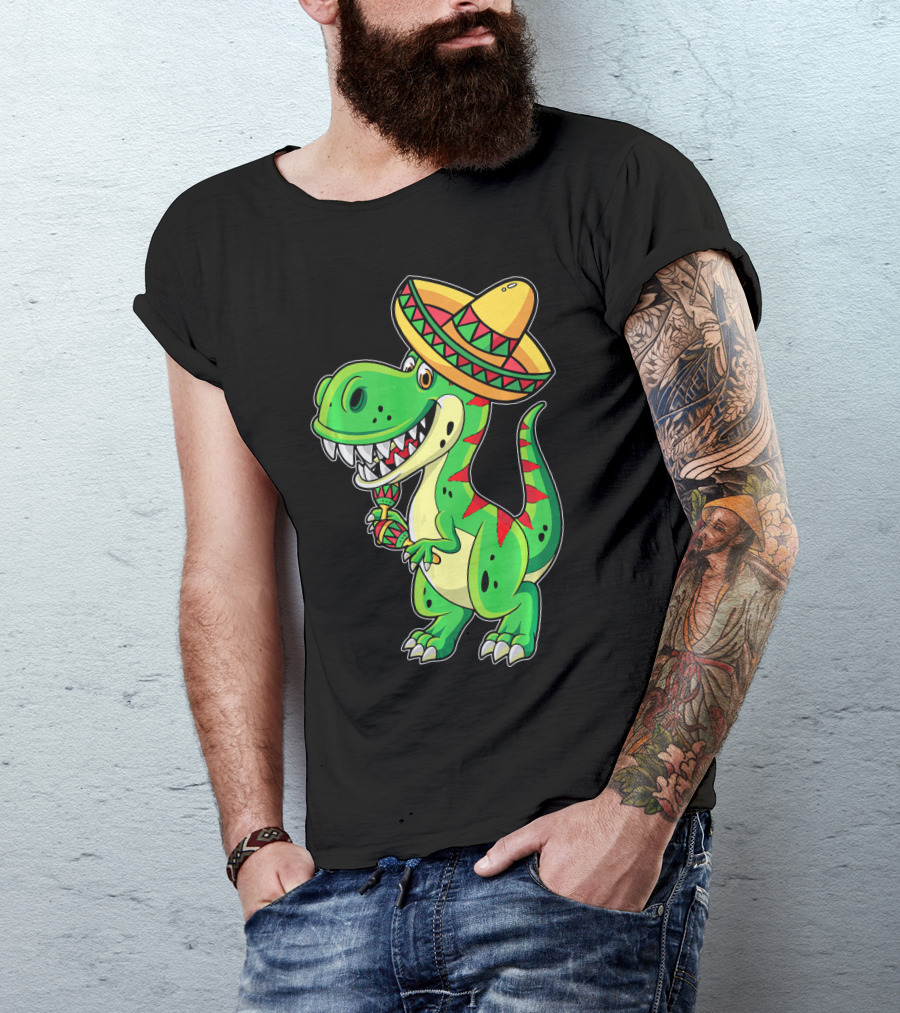 Cinco De Mayo Sombrero Tyrannosaurus Rex Dinosaur Fiesta T-Shirt