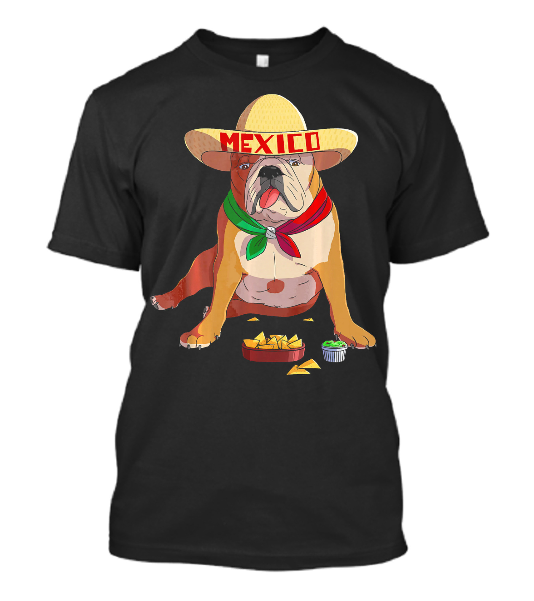 Cinco De Mayo Mexican Bulldog Wearing Sombrero With Chips And Salsa T-Shirt