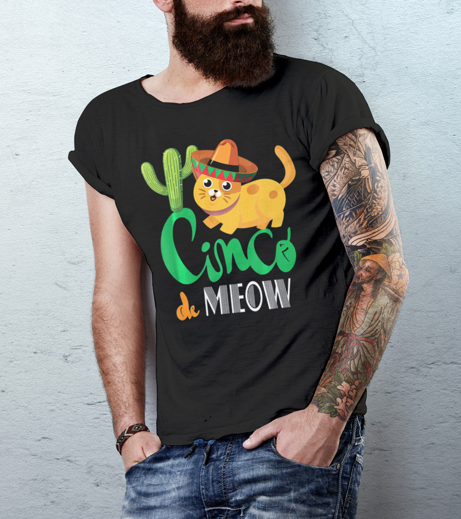 Cinco De Meow Cat Cactus Sombrero Mexico Cinco De Mayo T-Shirt