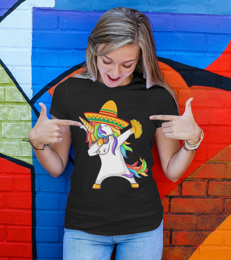 Unicorn Taco Sombrero Dab Funny Alpaca Mexican Cinco De Mayo T-Shirt