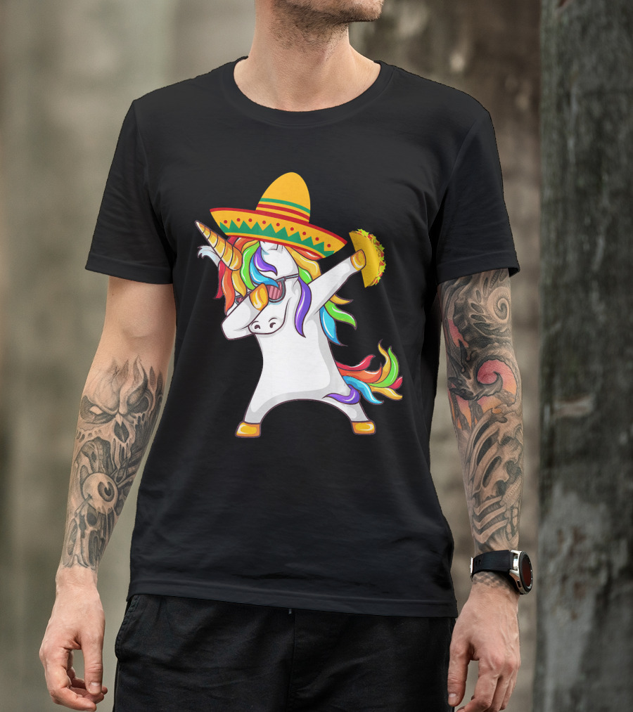 Unicorn Taco Sombrero Dab Funny Alpaca Mexican Cinco De Mayo T-Shirt