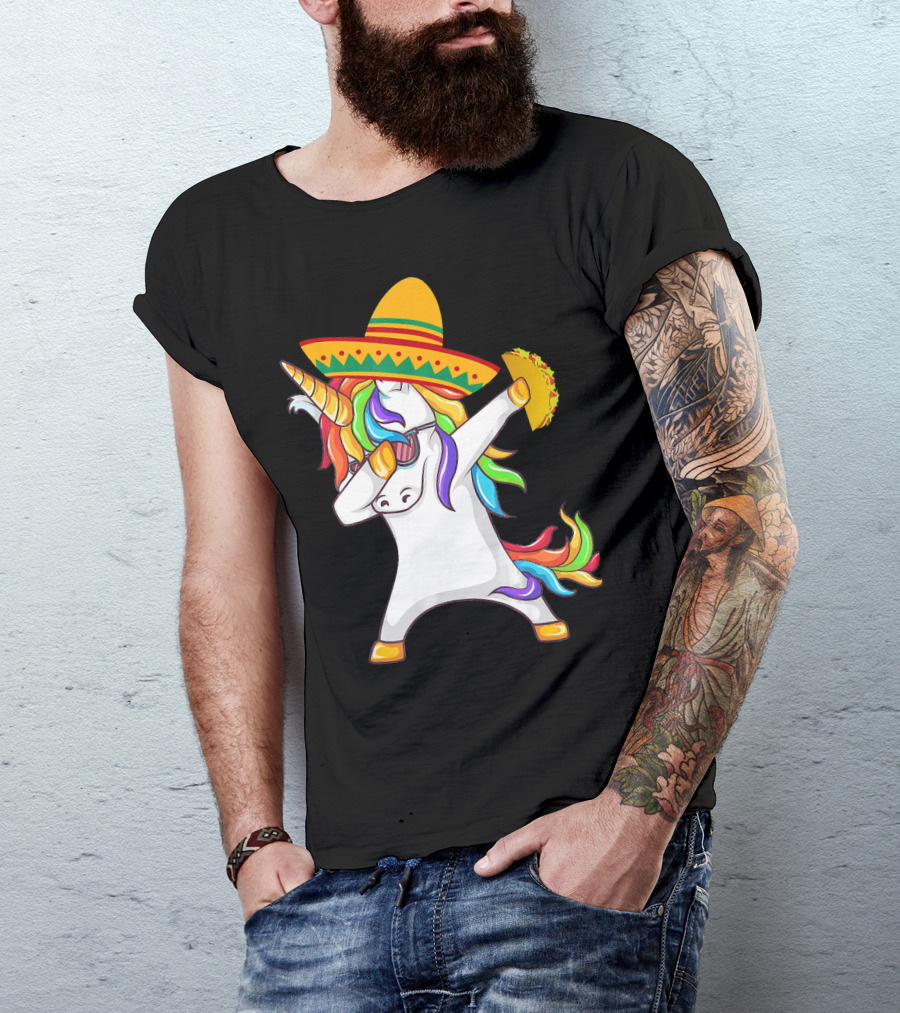 Unicorn Taco Sombrero Dab Funny Alpaca Mexican Cinco De Mayo T-Shirt