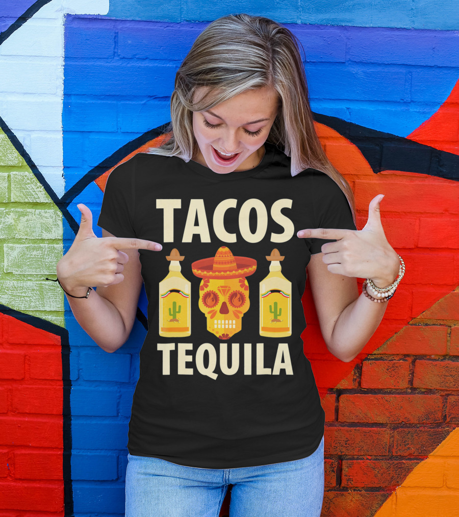 Cinco De Mayo Tacos Tequila Skull And Bottles T-Shirt