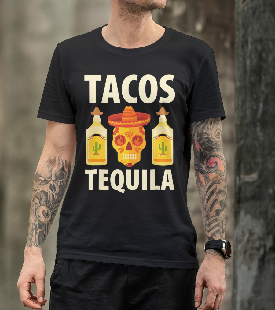Cinco De Mayo Tacos Tequila Skull And Bottles T-Shirt