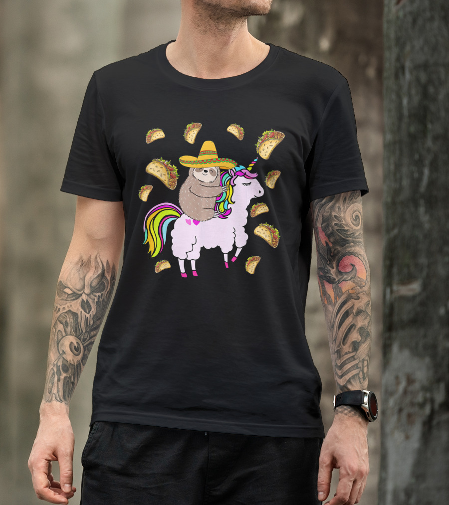Sloth Riding Llamacorn Unicorn Cinco De Mayo Taco Fiesta T-Shirt