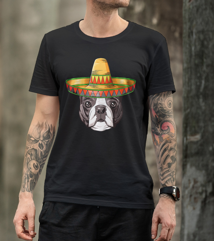 Boston Terrier Cinco De Mayo Sombrero Mexican T-Shirt