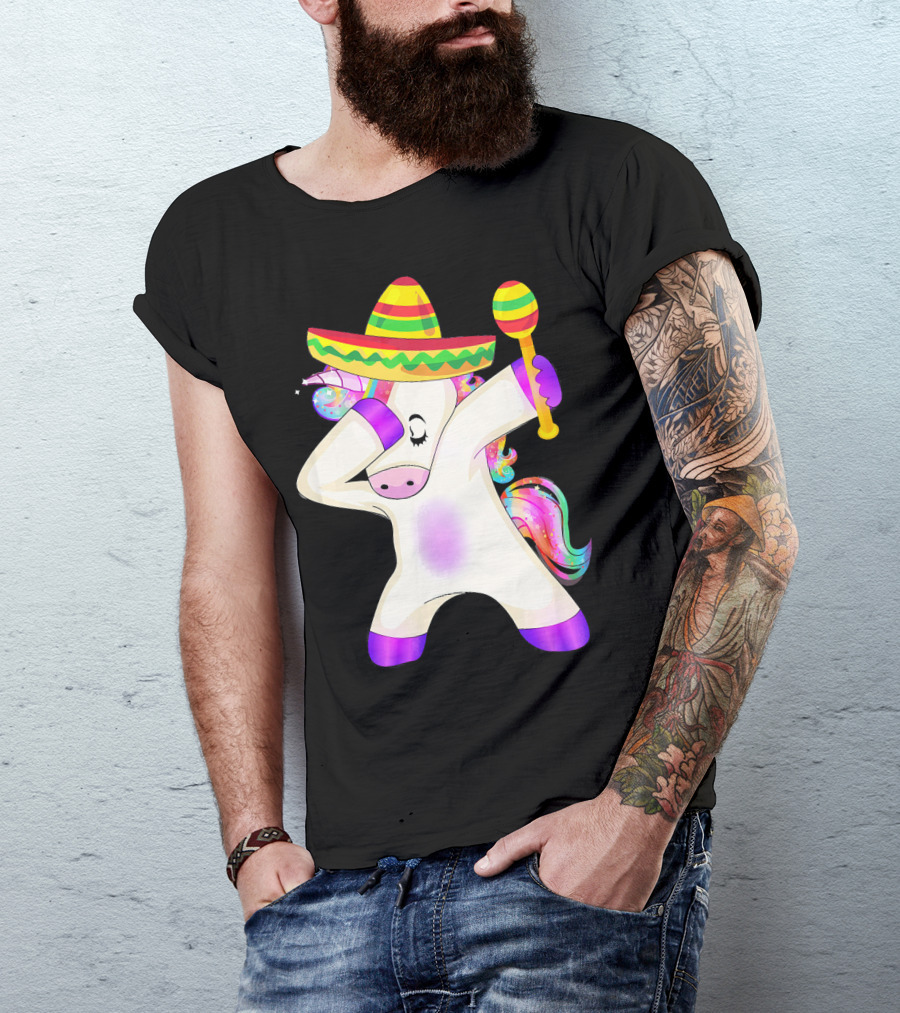 Cinco De Mayo Dabbing Unicorn Sombrero Maracas T-Shirt