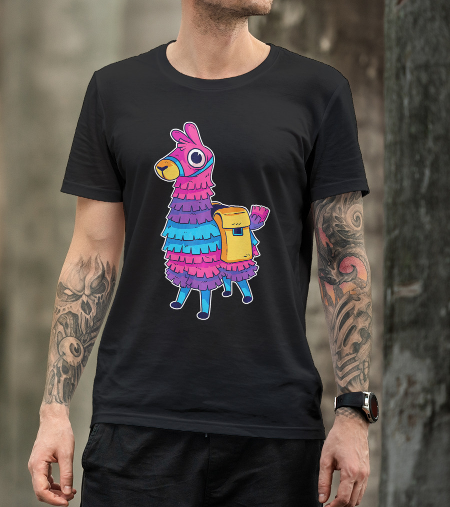 Llama Pinata Funny Festive Fiesta Party With Colorful Backpack T-Shirt