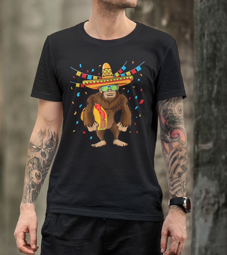 Bigfoot Sombrero Taco Cinco De Mayo Festive T-Shirt
