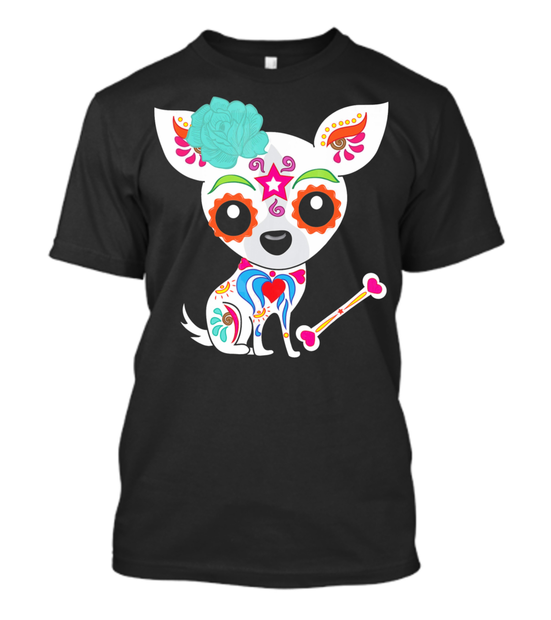Cinco De Mayo Sugar Skull Chihuahua With Floral Bone And Colorful Flower T-Shirt
