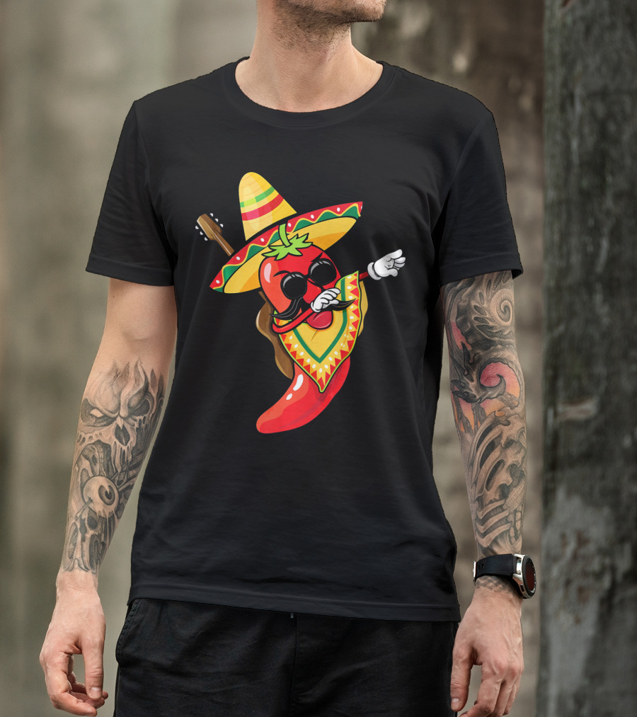 Mexican Poncho Cinco De Mayo Dabbing Jalapeño Sombrero Mustache Guitar T-Shirt
