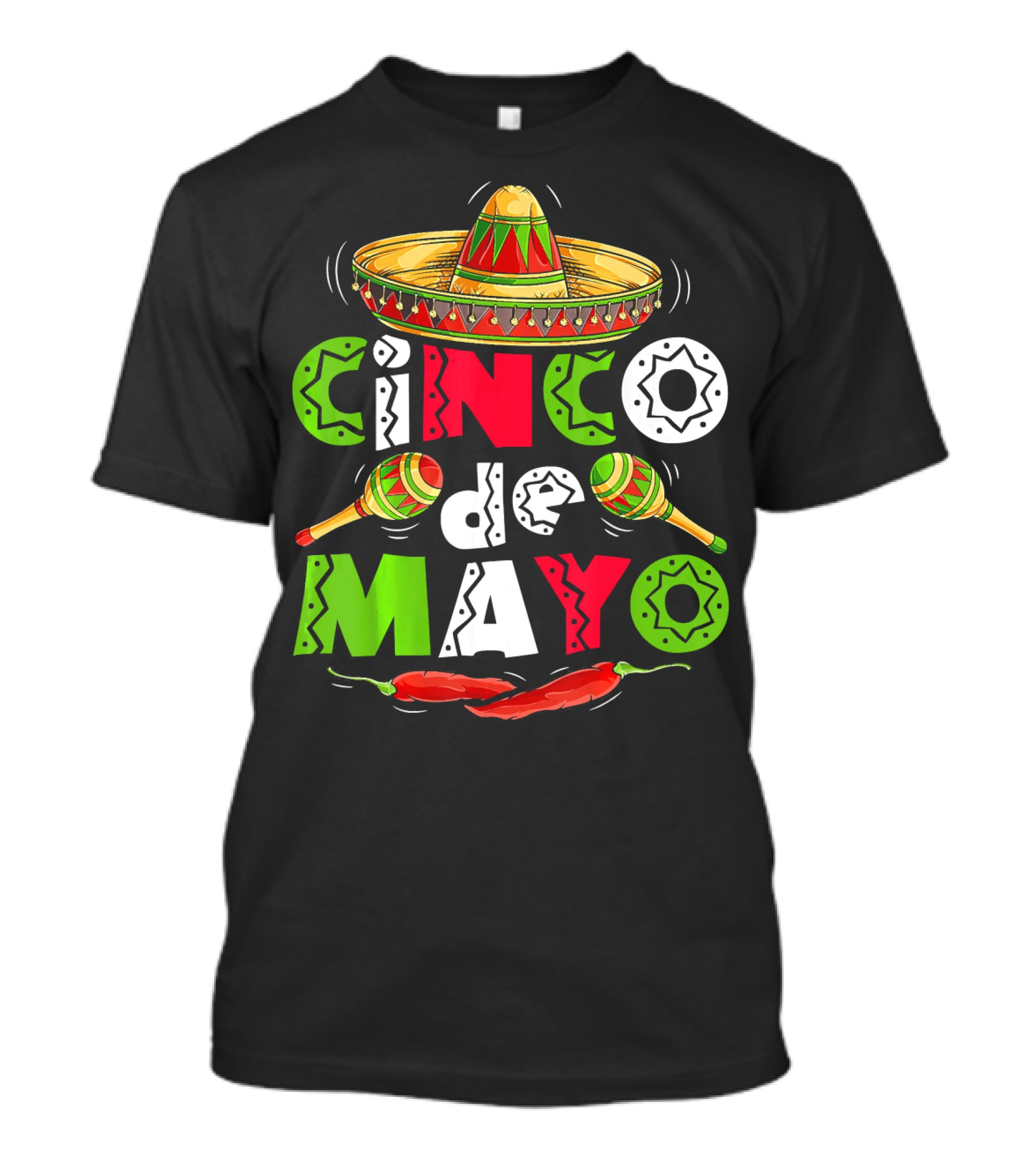 Cinco De Mayo Sombrero Maracas Chillies T-Shirt