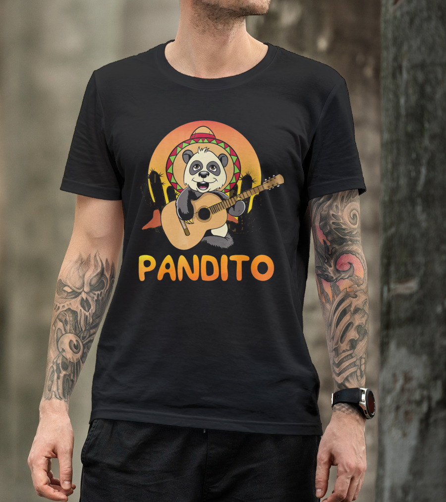 Pandito Funny Mexican Panda With Sombrero And Guitar Fiesta T-Shirt