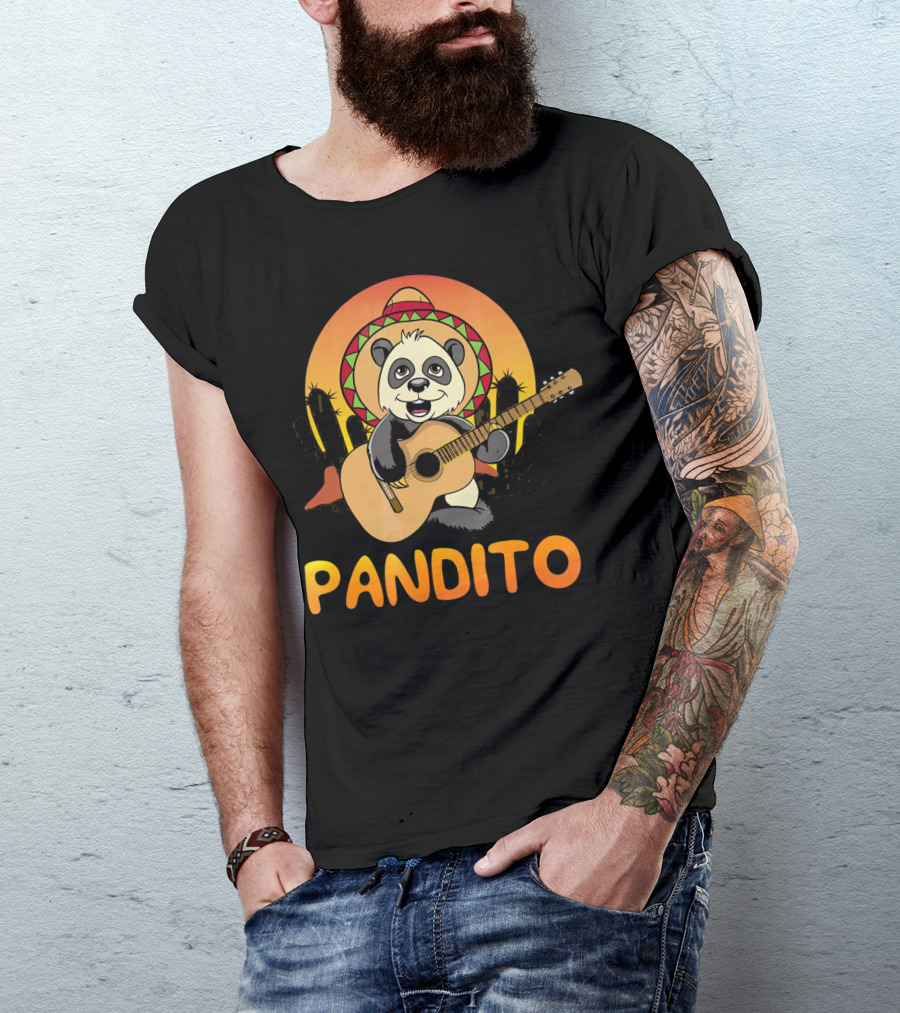 Pandito Funny Mexican Panda With Sombrero And Guitar Fiesta T-Shirt