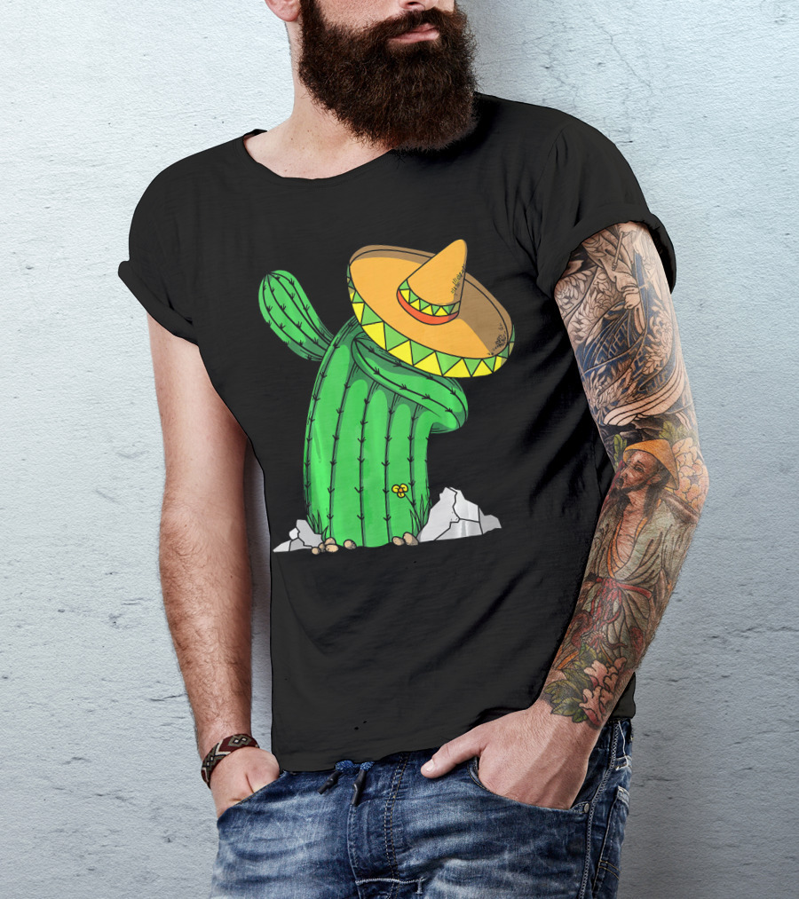 Cinco De Mayo Dabbing Cactus With Sombrero Fun T-Shirt