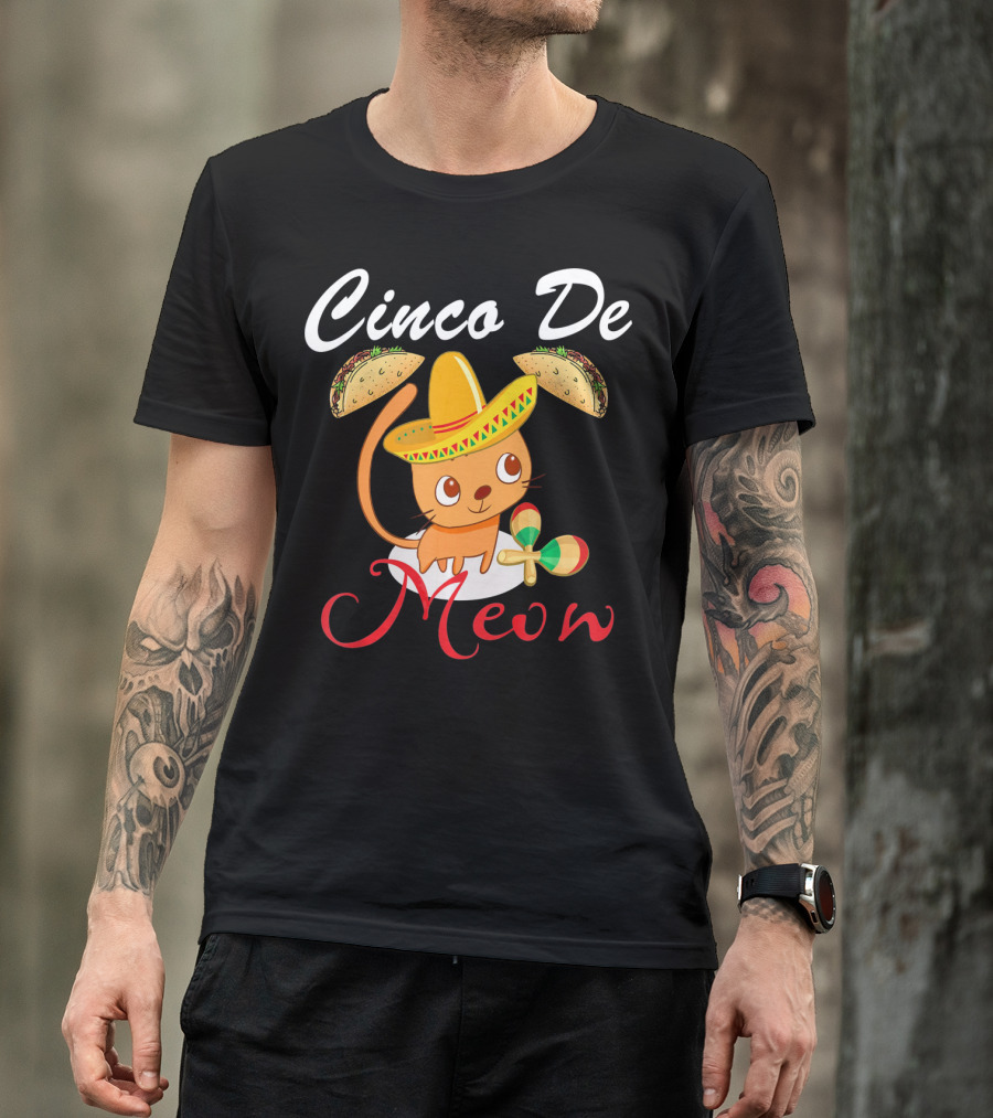 Cinco De Meow Cat In Sombrero With Tacos And Maracas T-Shirt