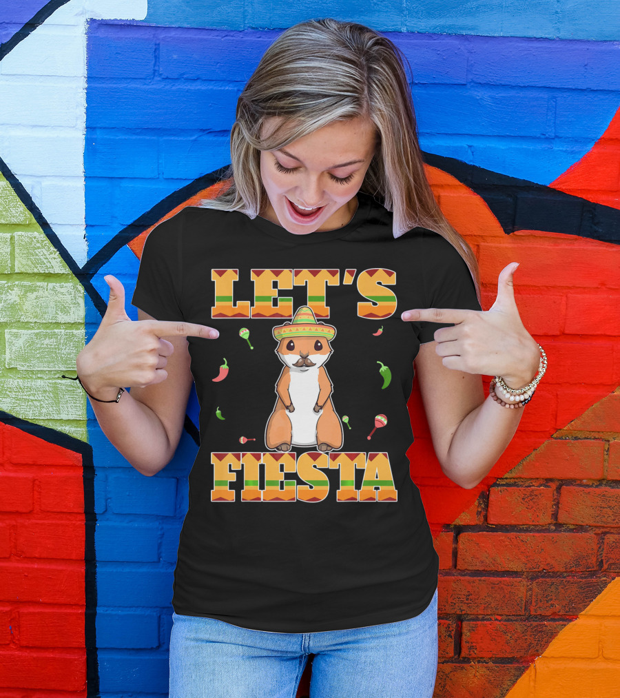 Let's Fiesta Prairie Dog Cinco De Mayo Sombrero Celebration Peppers Maracas T-Shirt