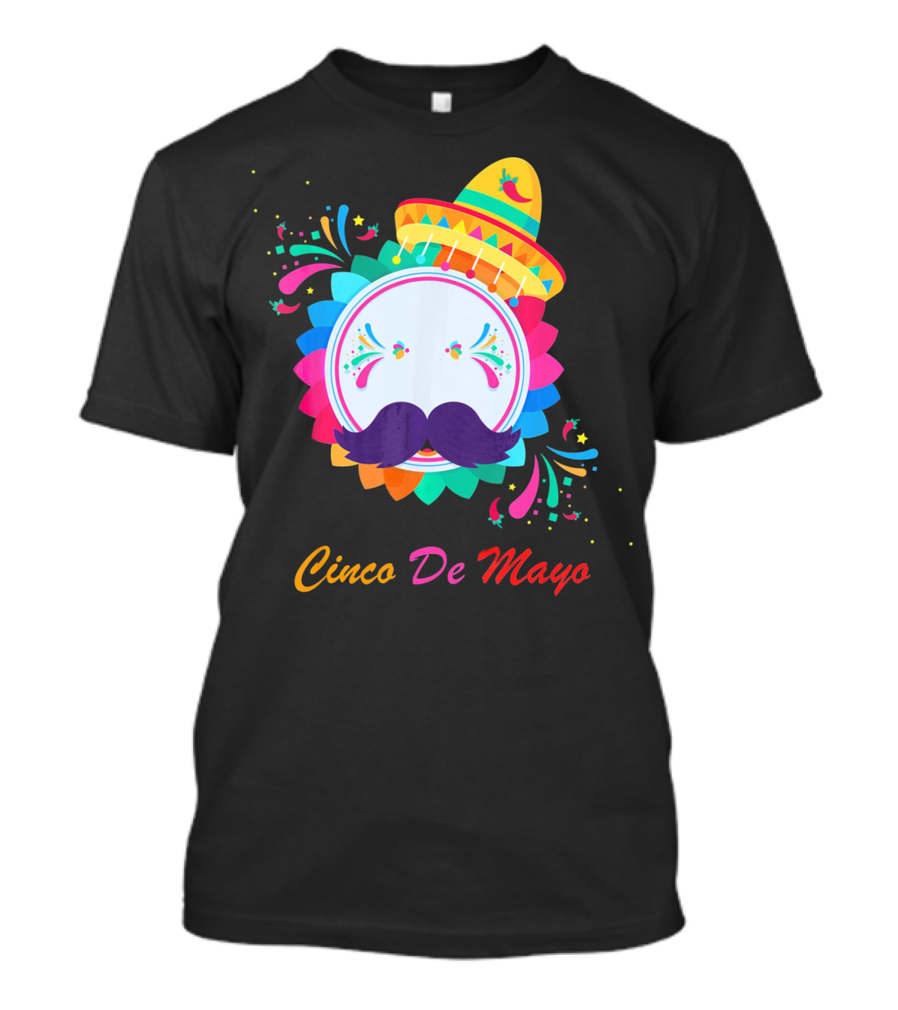 Cinco De Mayo Colorful Sombrero Mustache T-Shirt