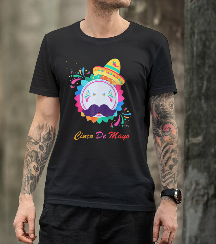 Cinco De Mayo Colorful Sombrero Mustache T-Shirt