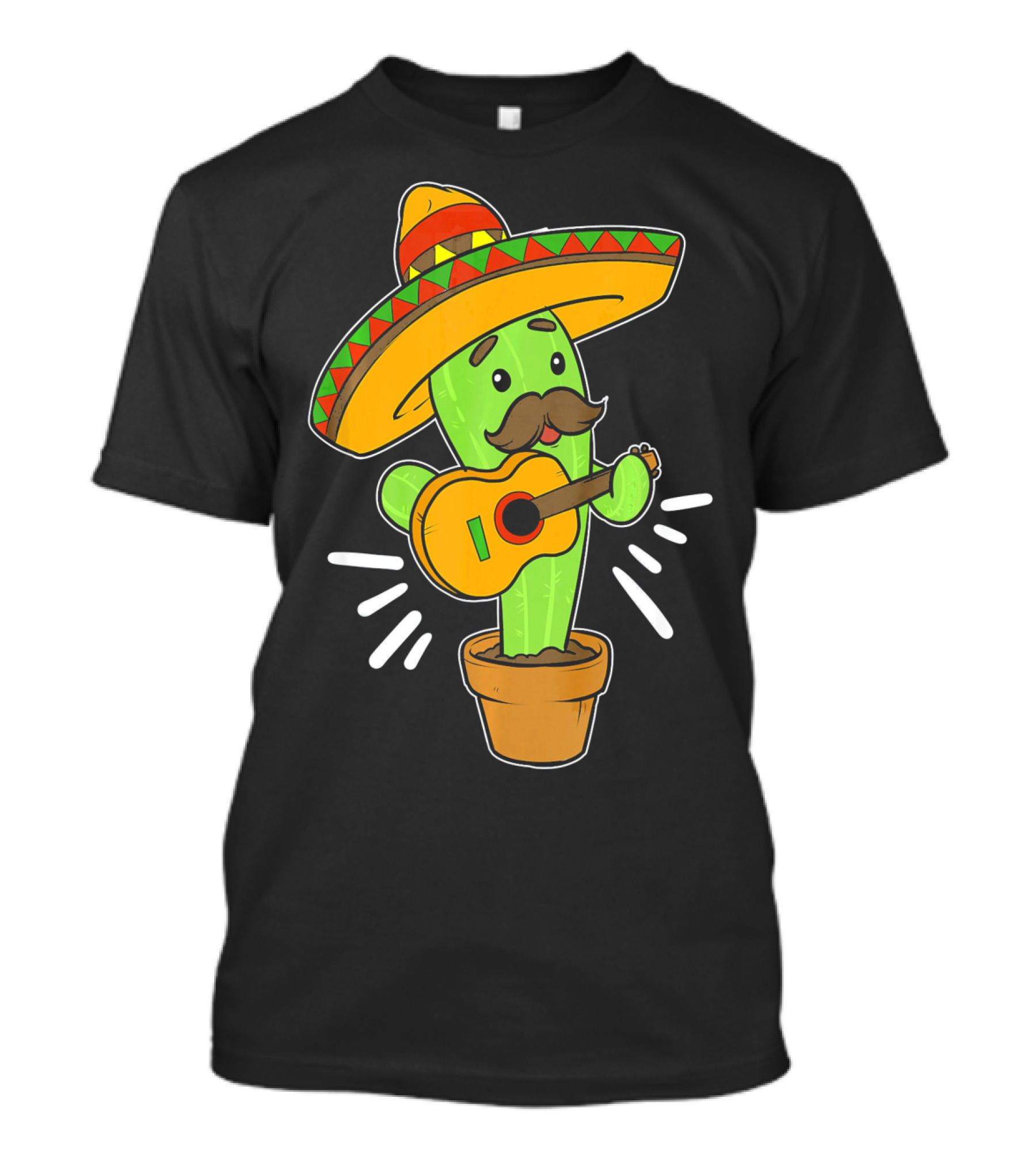Cinco De Mayo Cactus Playing Guitar With Sombrero T-Shirt