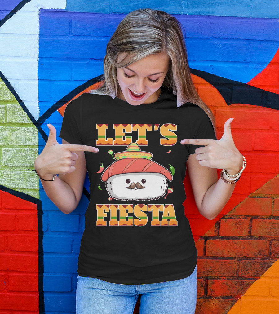 Let's Fiesta Sushi Cinco De Mayo Mexican Sombrero Cute Sushi T-Shirt