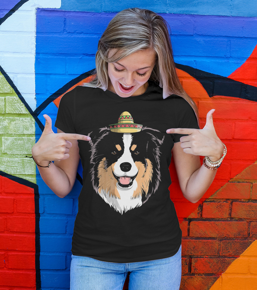 Australian Shepherd Dog Sombrero Cinco Celebration Hat T-Shirt