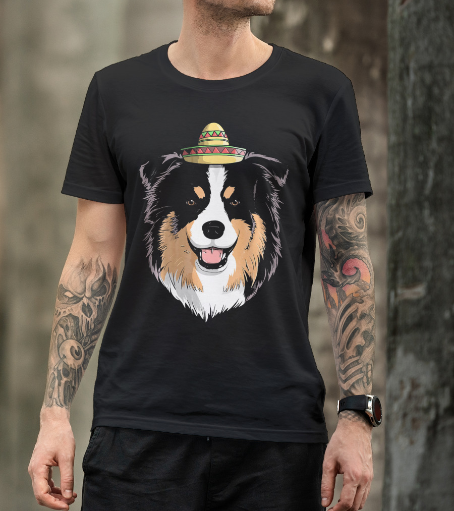 Australian Shepherd Dog Sombrero Cinco Celebration Hat T-Shirt