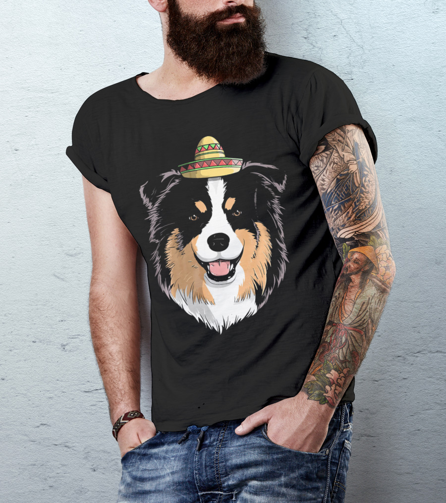 Australian Shepherd Dog Sombrero Cinco Celebration Hat T-Shirt
