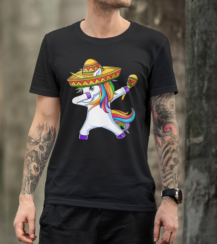 Dabbing Unicorn Cinco De Mayo Girls Sombrero And Maracas T-Shirt