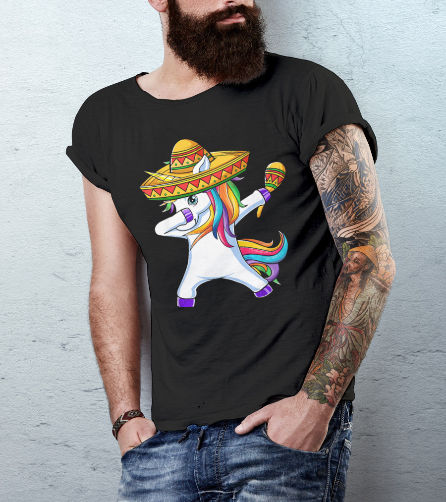 Dabbing Unicorn Cinco De Mayo Girls Sombrero And Maracas T-Shirt