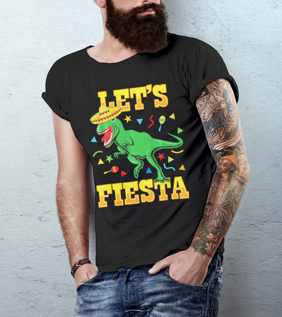 Tyrannosaurus Dinosaur Let's Fiesta Cinco De Mayo Sombrero Maracas T-Shirt