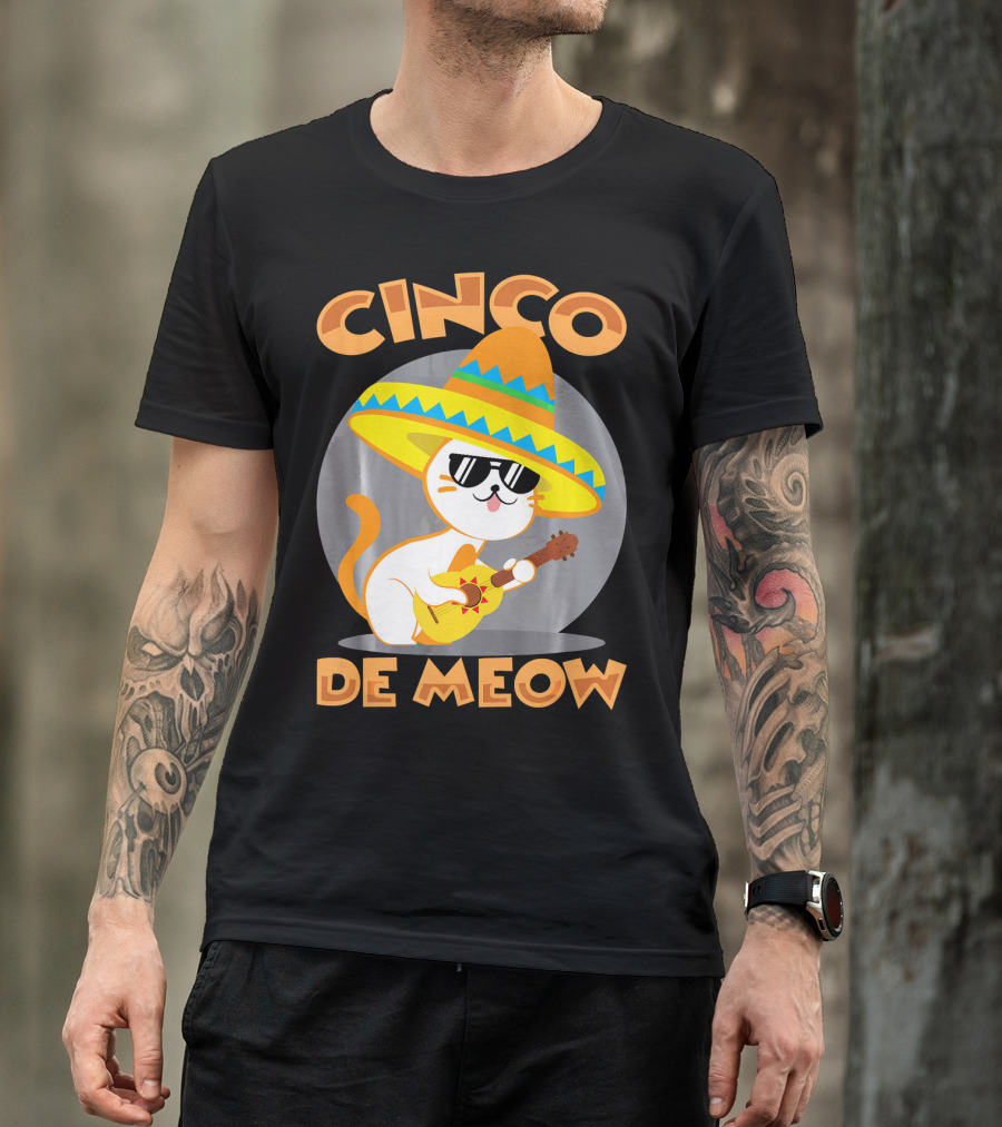 Cinco De Meow Cat Sombrero Guitar Fiesta T-Shirt
